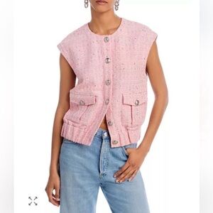 L'AGENCE Pink Tweed Sleeveless Button Front Vest